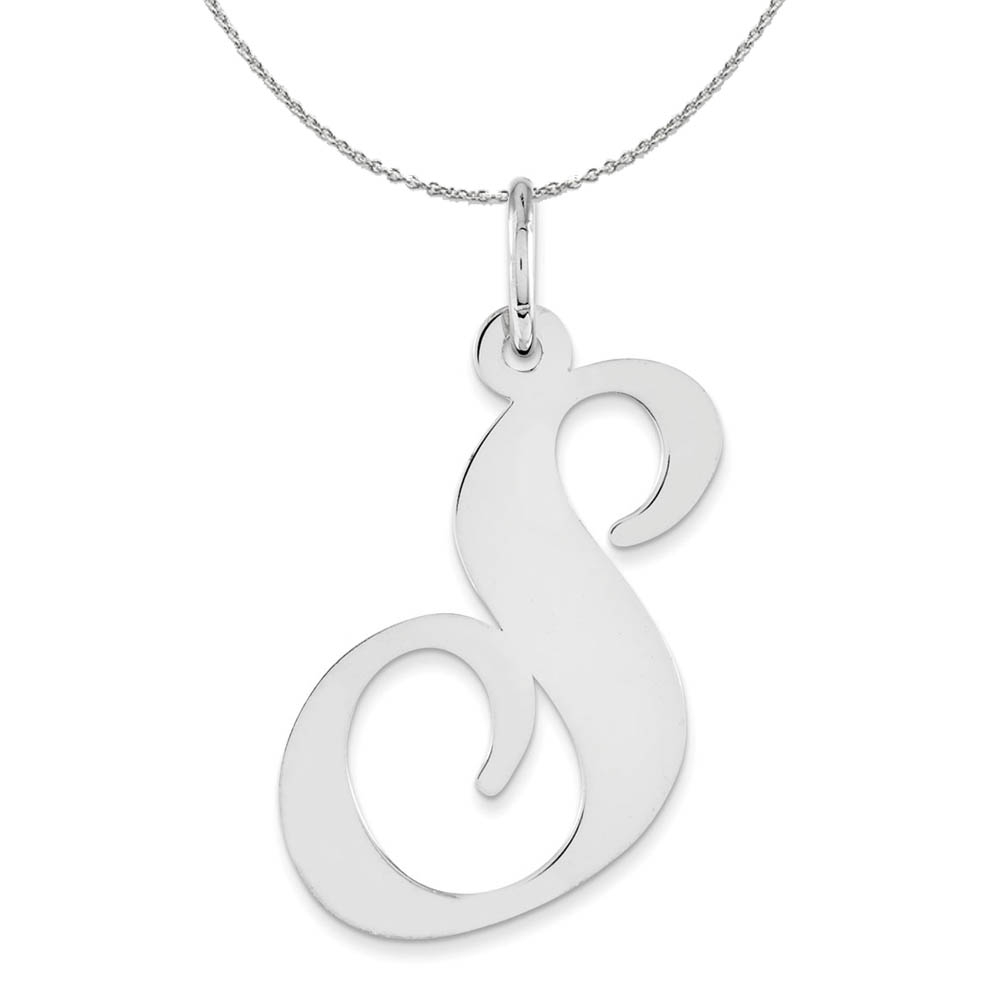 Sterling Silver, Ella Collection, LG Fancy Script Initial Necklace