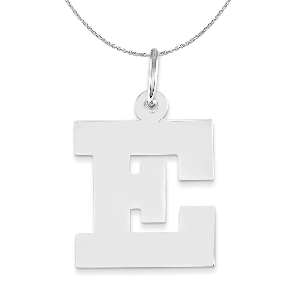 Silver Amanda Collection Block Style Initial E Necklace