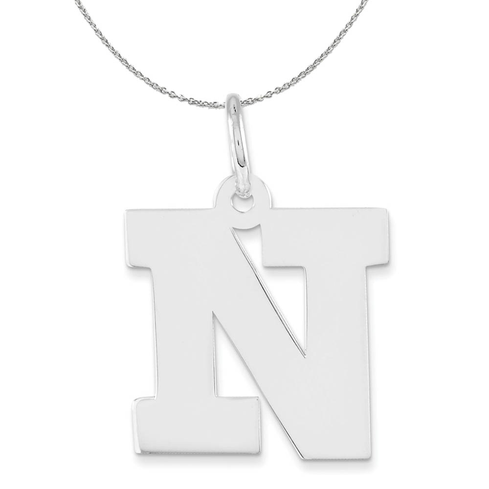 Silver Amanda Collection Block Style Initial N Necklace