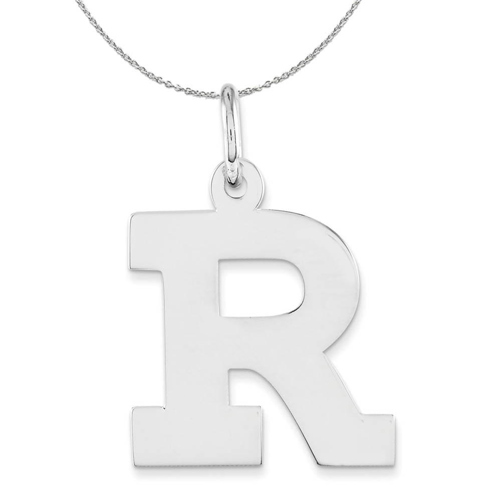 Silver Amanda Collection Block Style Initial R Necklace