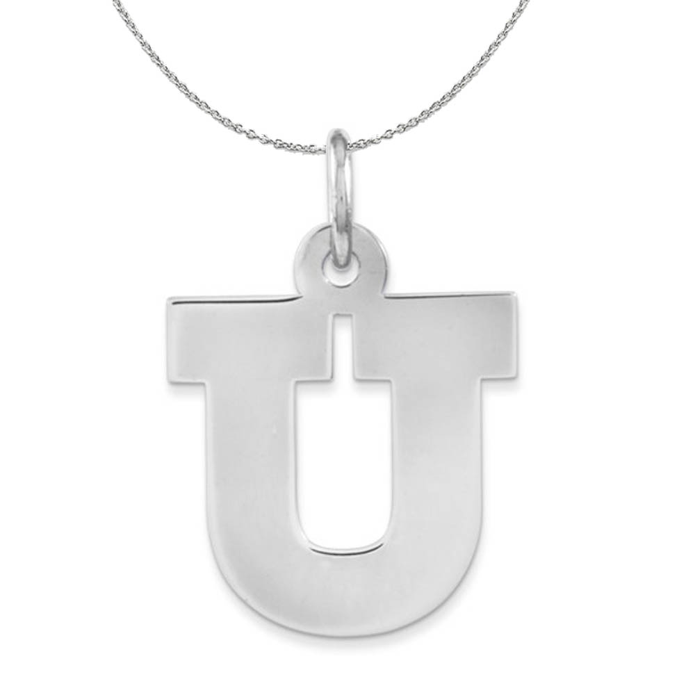 Silver Amanda Collection Block Style Initial U Necklace
