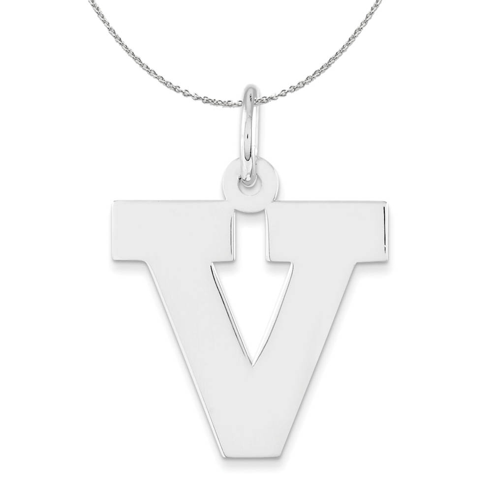 Silver Amanda Collection Block Style Initial V Necklace