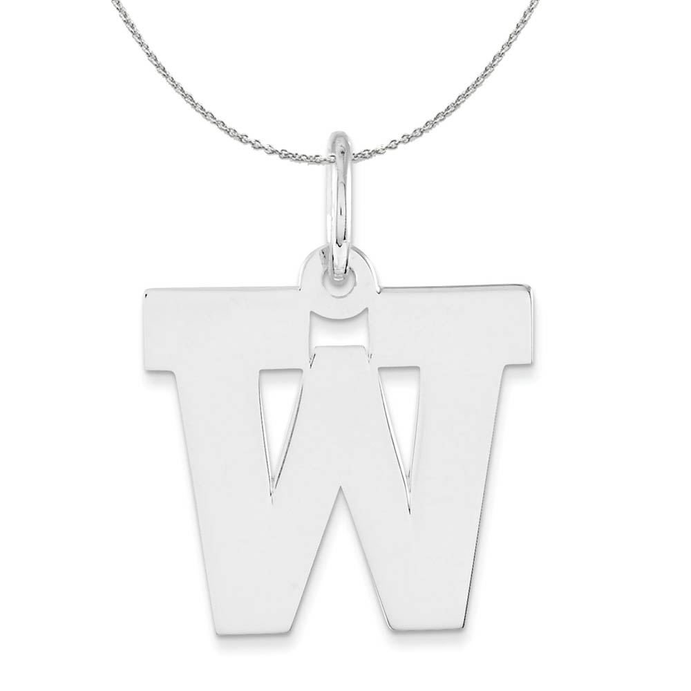 Silver Amanda Collection Block Style Initial W Necklace