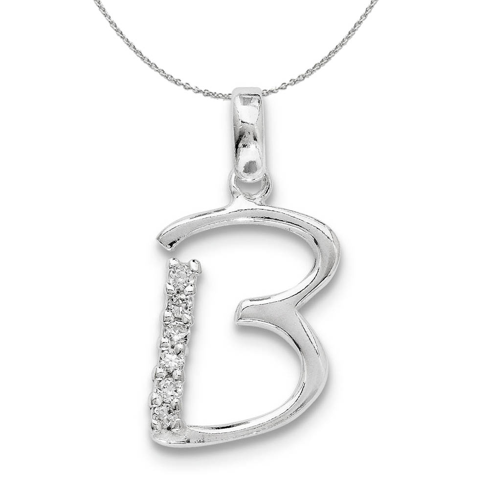 Sterling Silver and CZ, Lauren Collection, Initial B Necklace