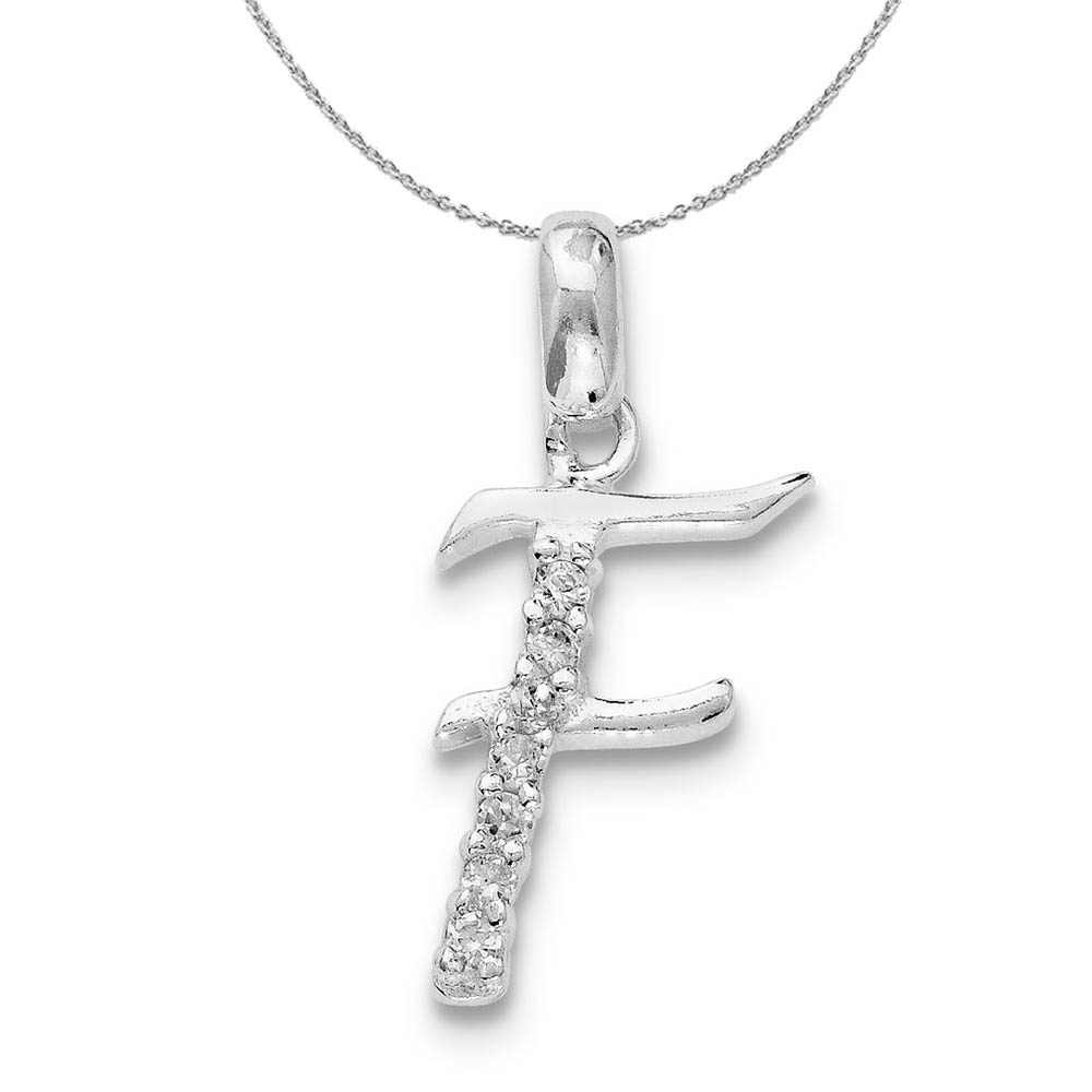 Sterling Silver and CZ, Lauren Collection, Initial F Necklace