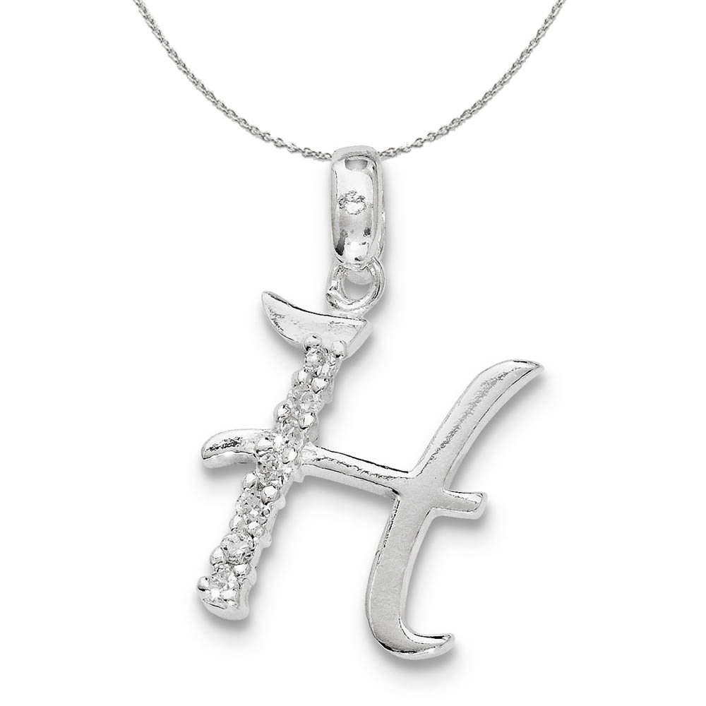 Sterling Silver and CZ, Lauren Collection, Initial H Necklace