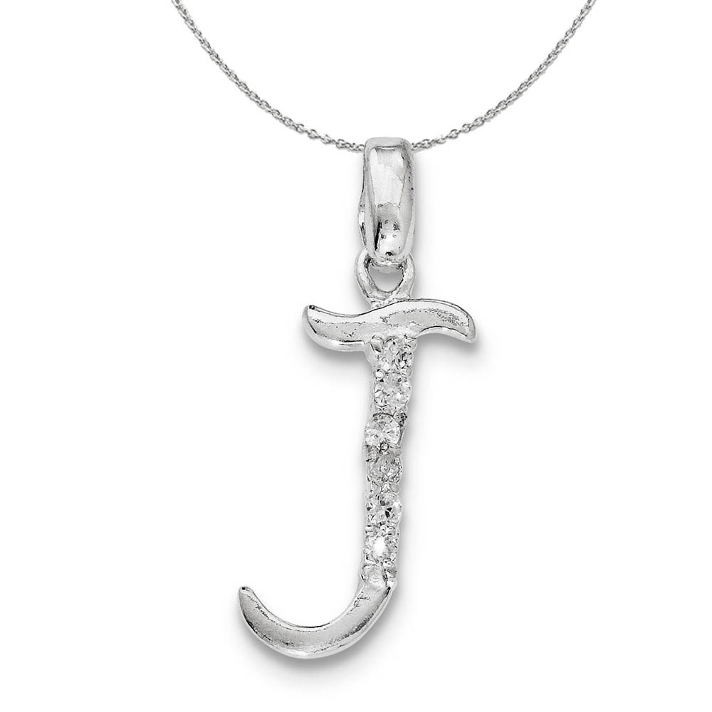 Sterling Silver and CZ, Lauren Collection, Initial J Necklace