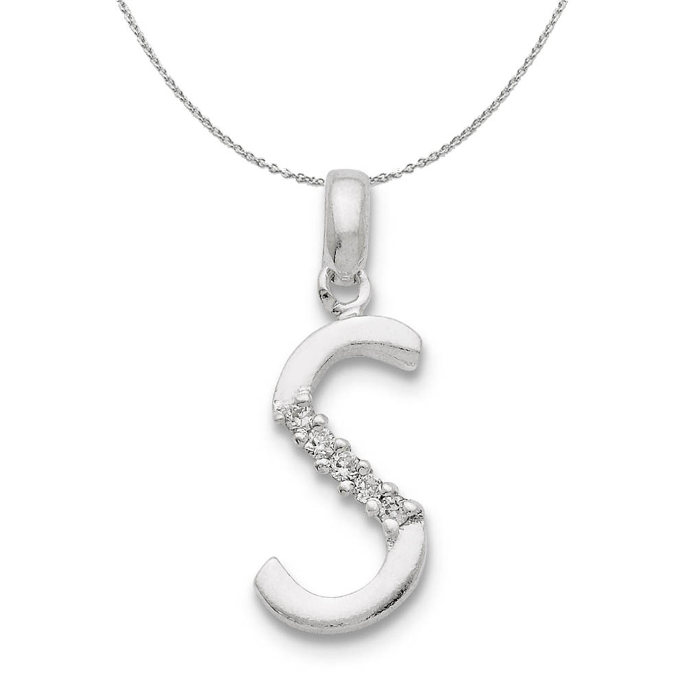 Sterling Silver and CZ, Lauren Collection, Initial Necklace