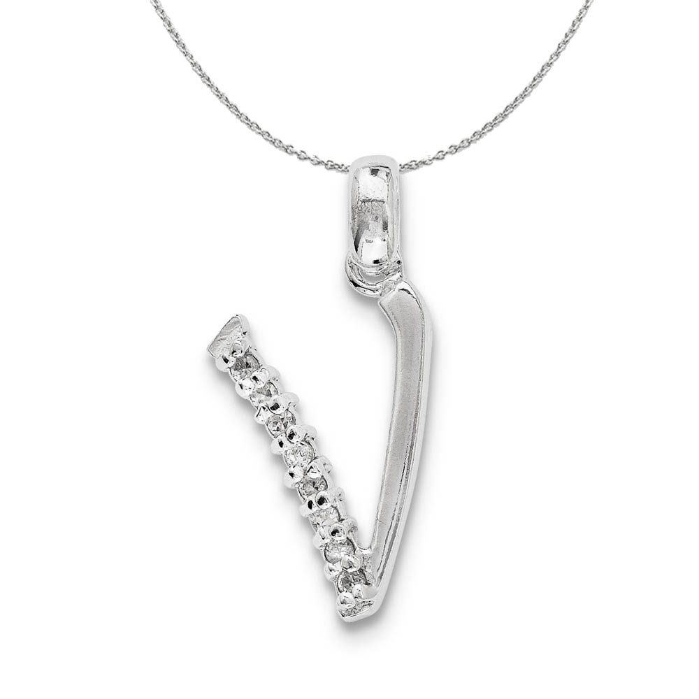 Sterling Silver and CZ, Lauren Collection, Initial V Necklace