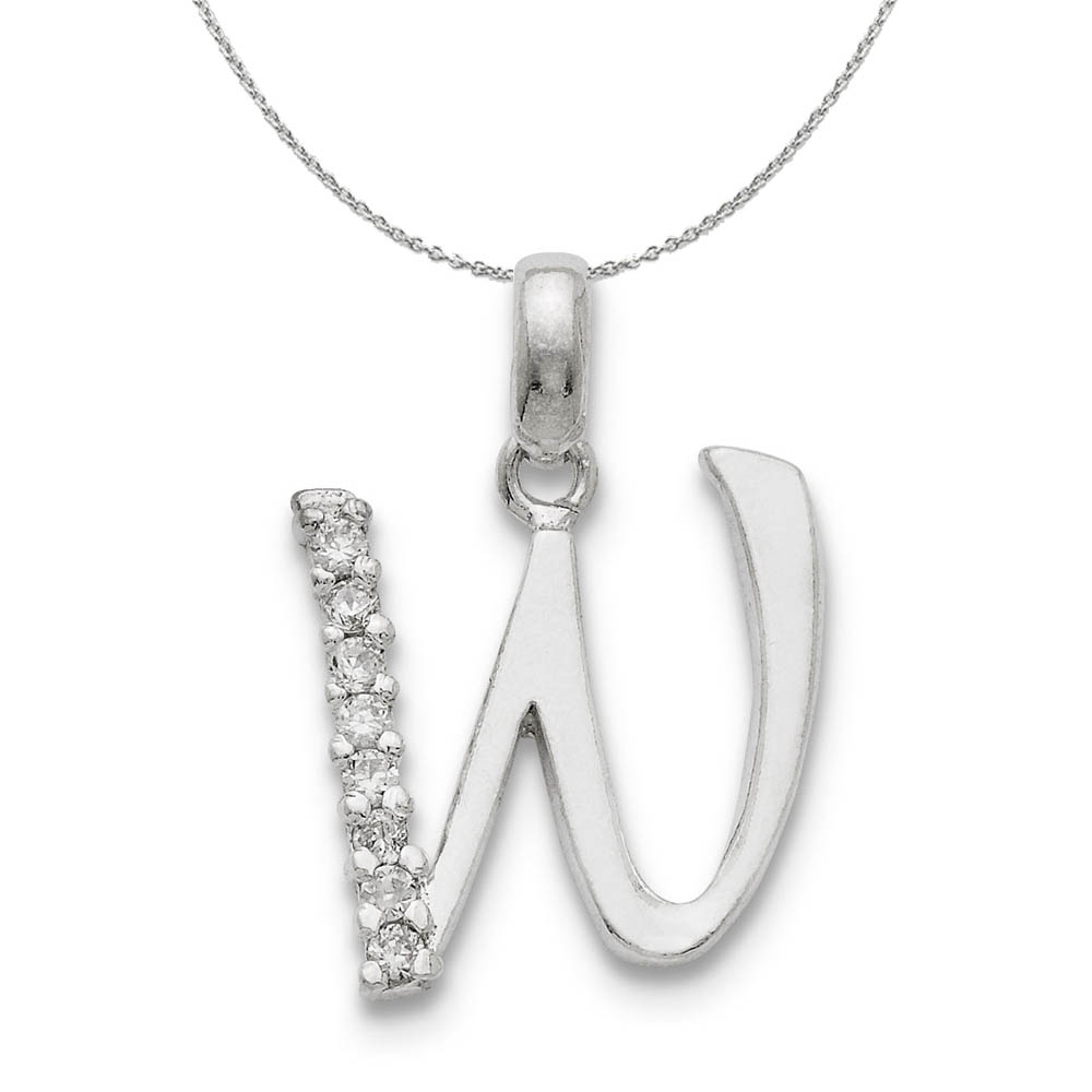 Sterling Silver and CZ, Lauren Collection, Initial W Necklace