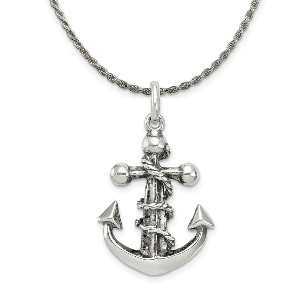 Sterling Silver 3D Antiqued Mariner Cross Pendant Necklace