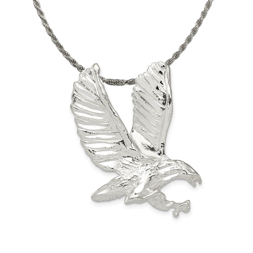 Sterling Silver Diamond Cut Eagle Slide Pendant Necklace