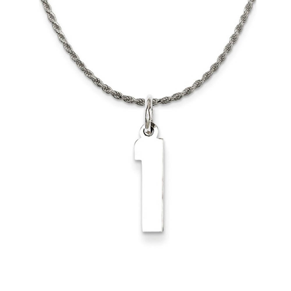 Sterling Silver Athletic Lg Polished Number 1 Necklace