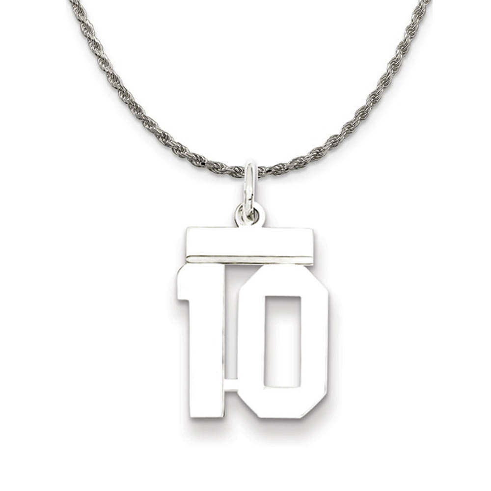 Sterling Silver Athletic Lg Polished Number 10 Necklace