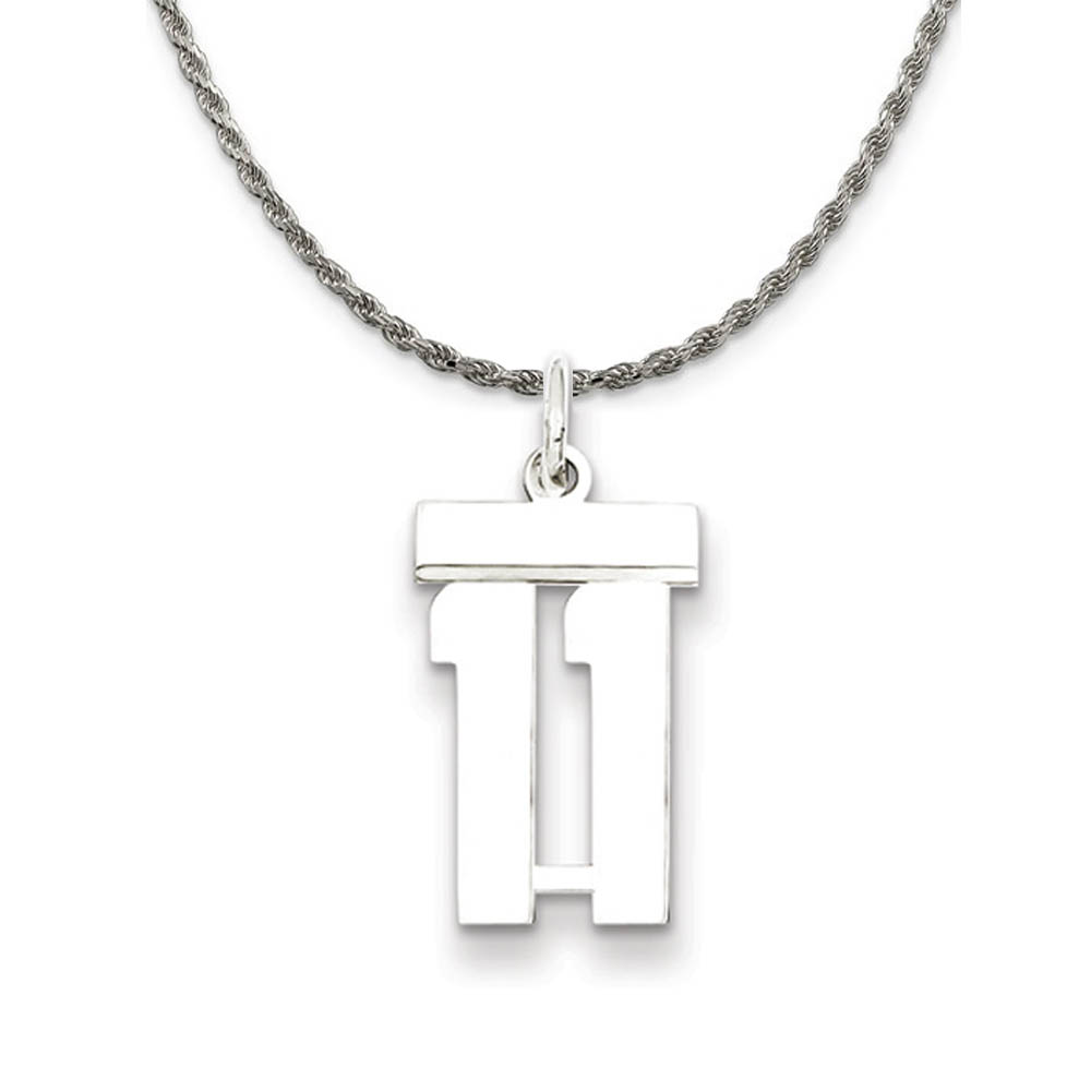 Sterling Silver Athletic Lg Polished Number 11 Necklace