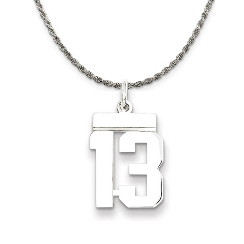 Sterling Silver Athletic Lg Polished Number 13 Necklace