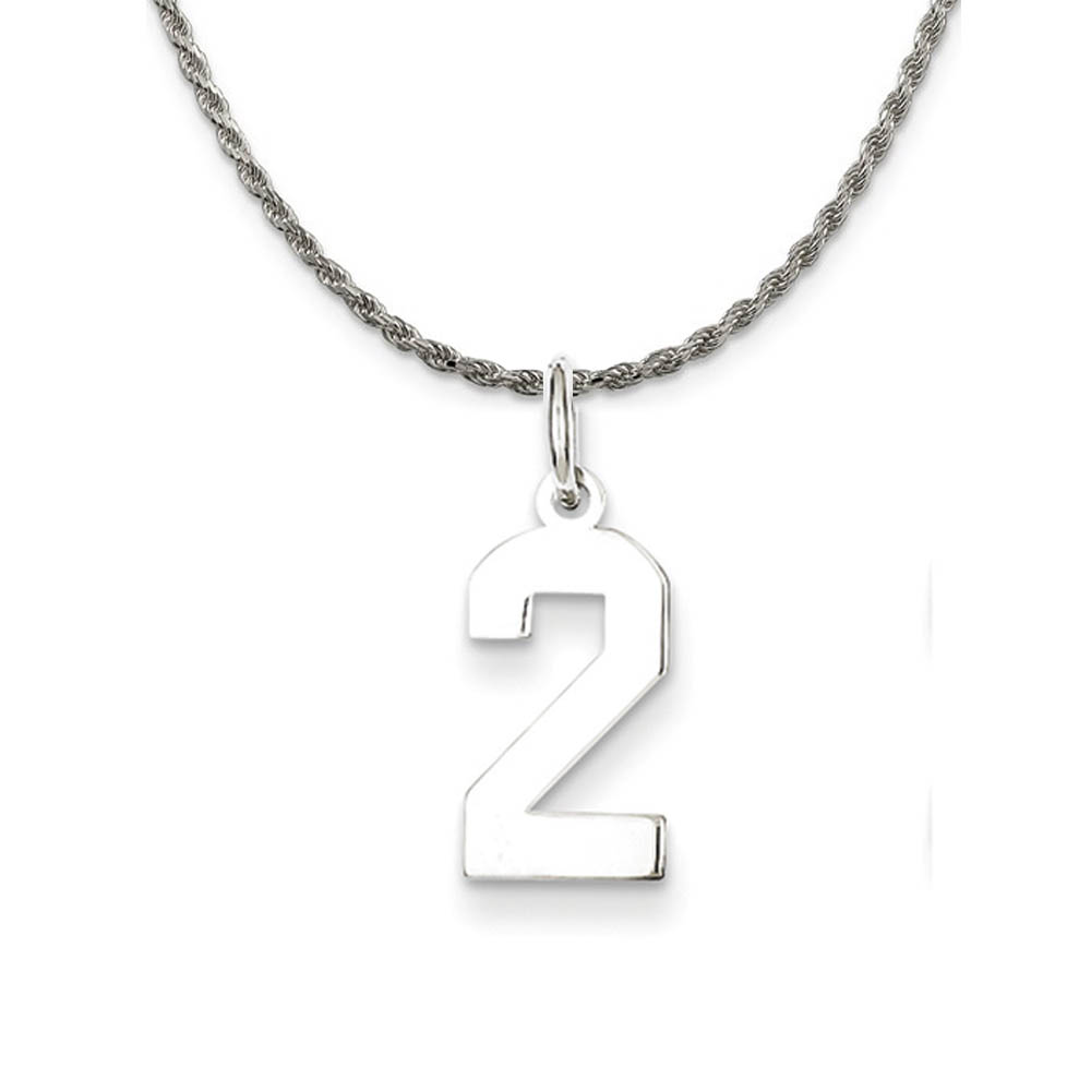 Sterling Silver Athletic Lg Polished Number 2 Necklace