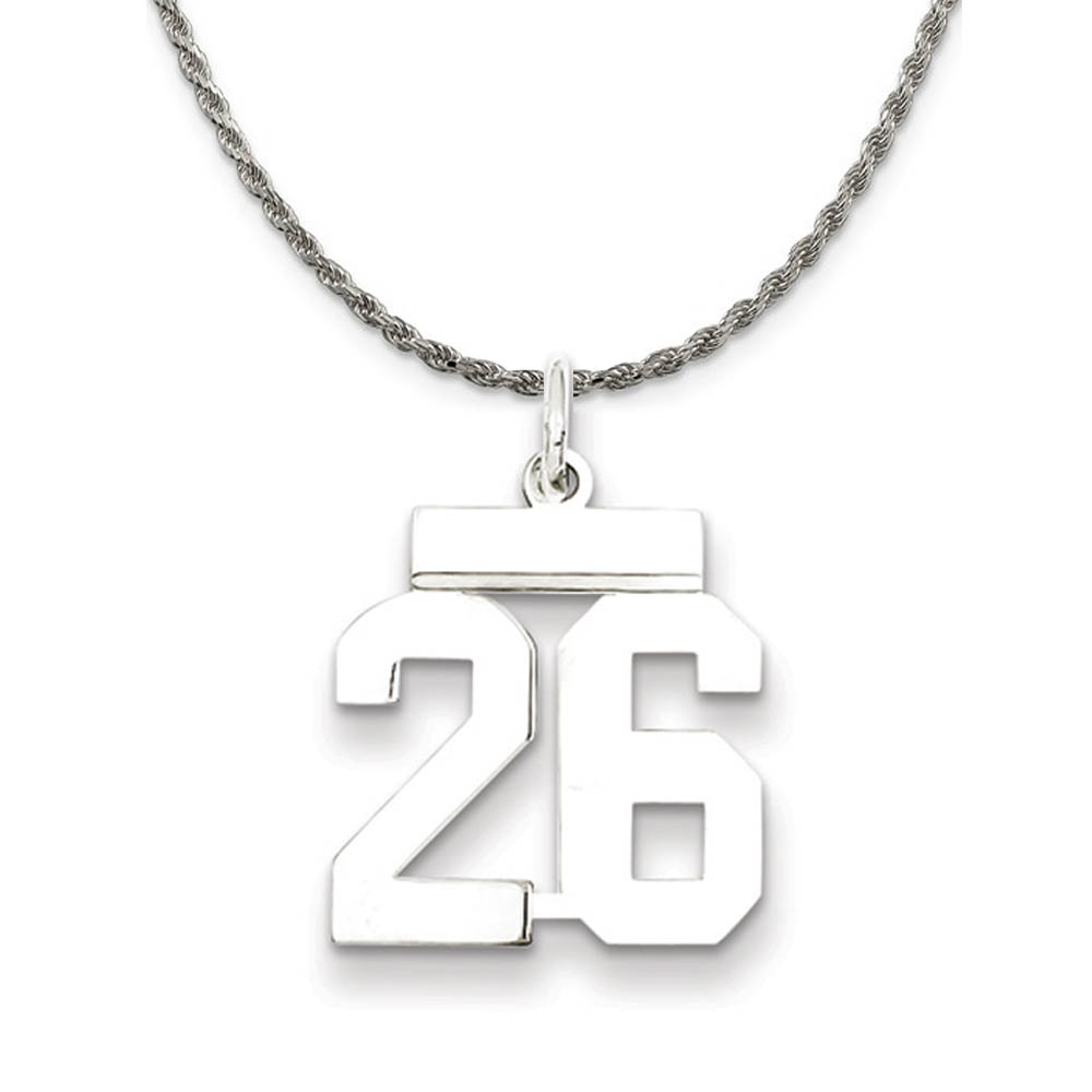 Sterling Silver Athletic Lg Polished Number 26 Necklace
