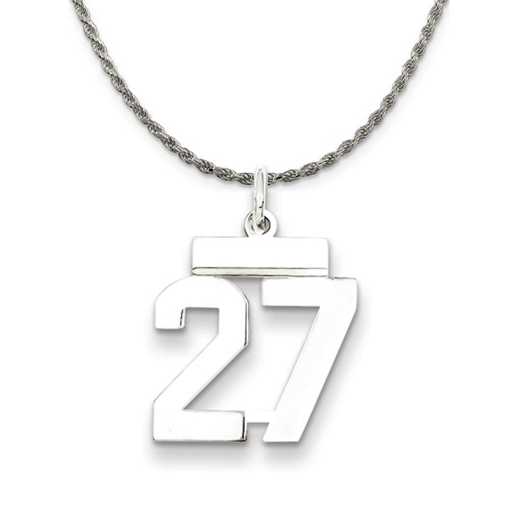 Sterling Silver Athletic Lg Polished Number 27 Necklace