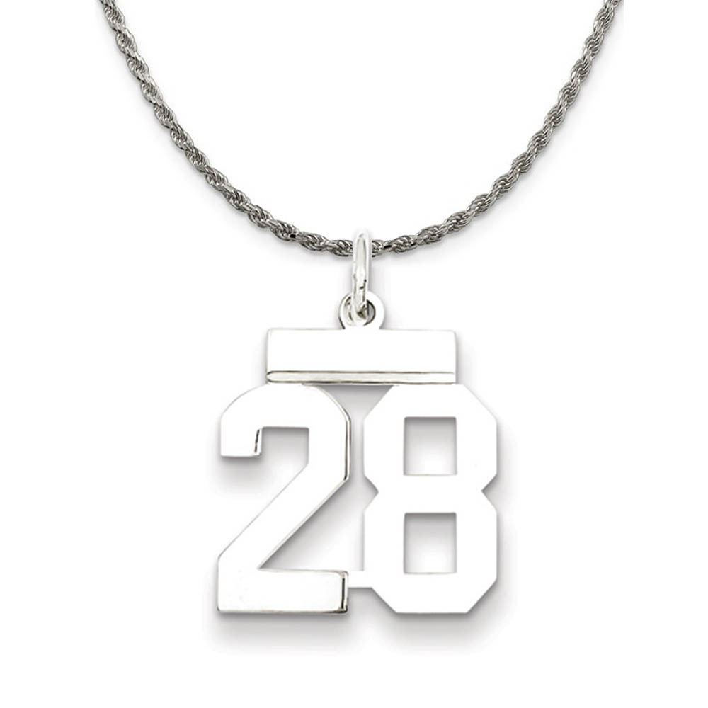 Sterling Silver Athletic Lg Polished Number 28 Necklace