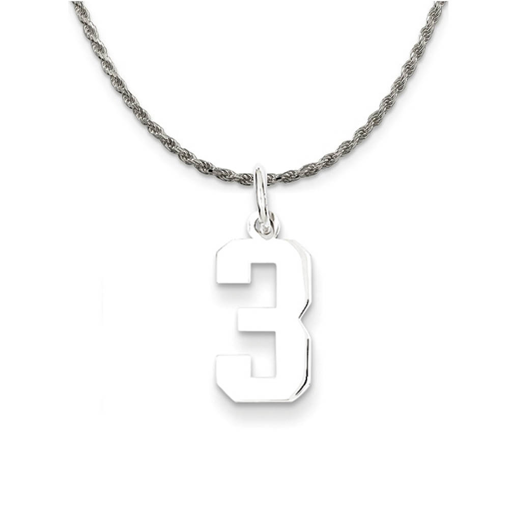 Sterling Silver Athletic Lg Polished Number 3 Necklace