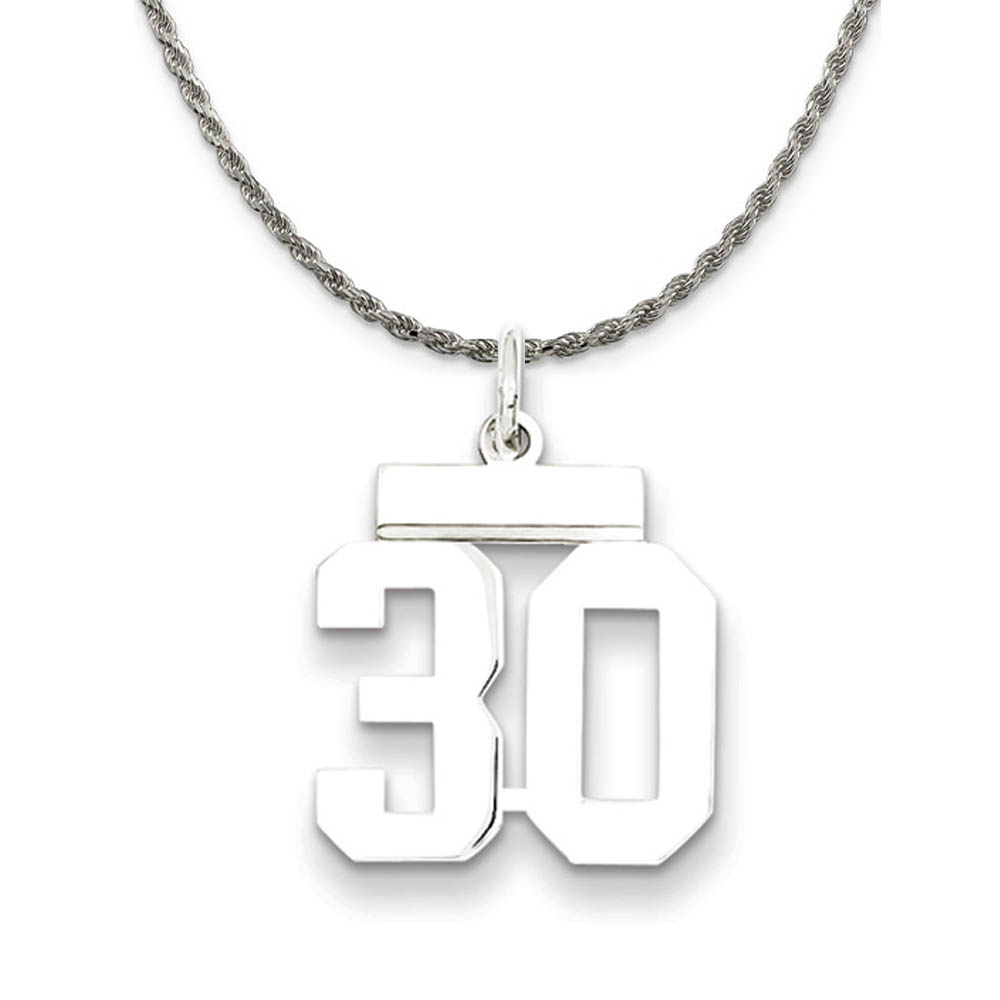 Sterling Silver Athletic Lg Polished Number 30 Necklace