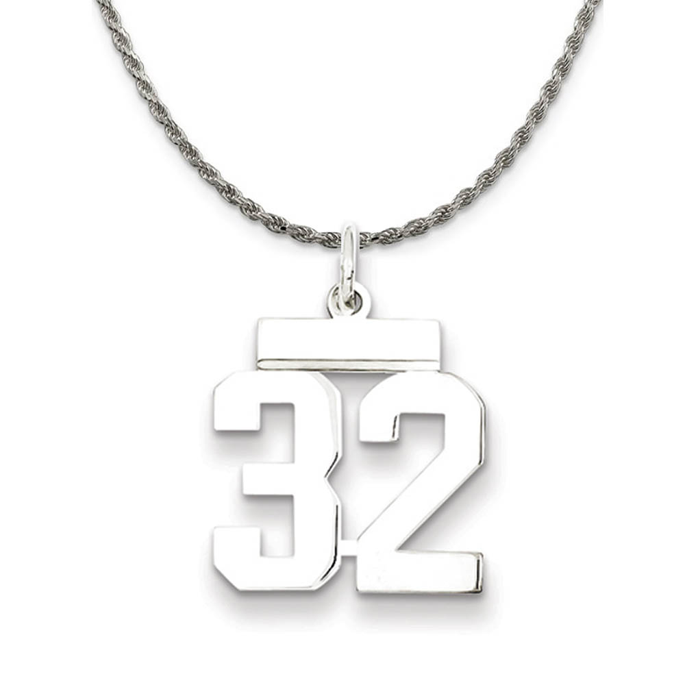 Sterling Silver Athletic Lg Polished Number 32 Necklace