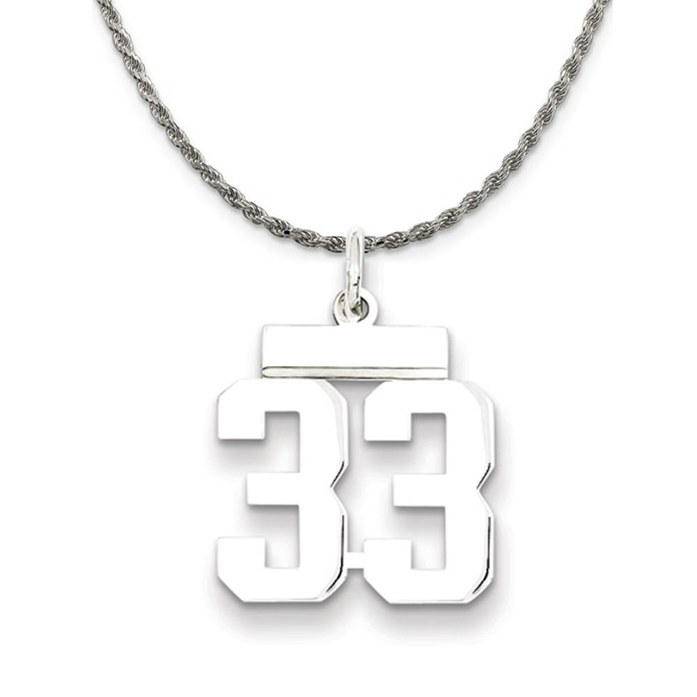 Sterling Silver Athletic Lg Polished Number 33 Necklace
