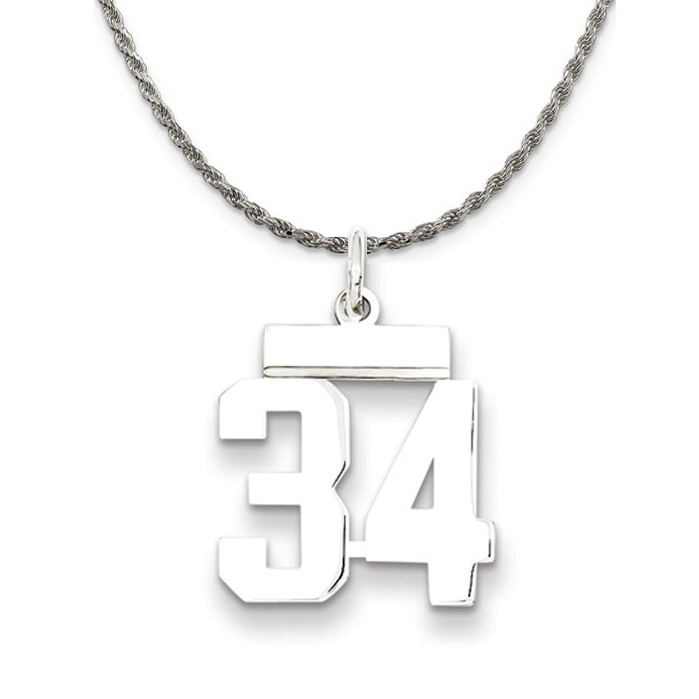 Sterling Silver Athletic Lg Polished Number 34 Necklace