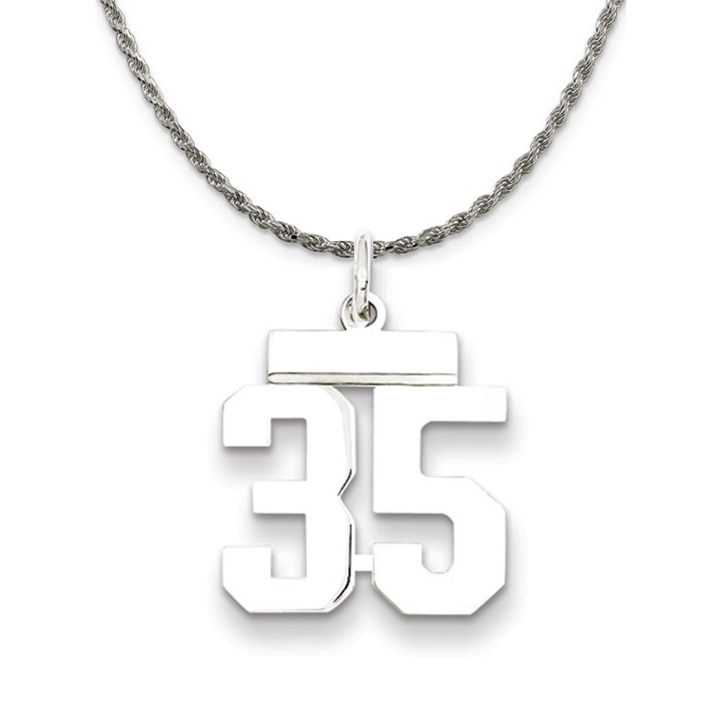 Sterling Silver Athletic Lg Polished Number 35 Necklace