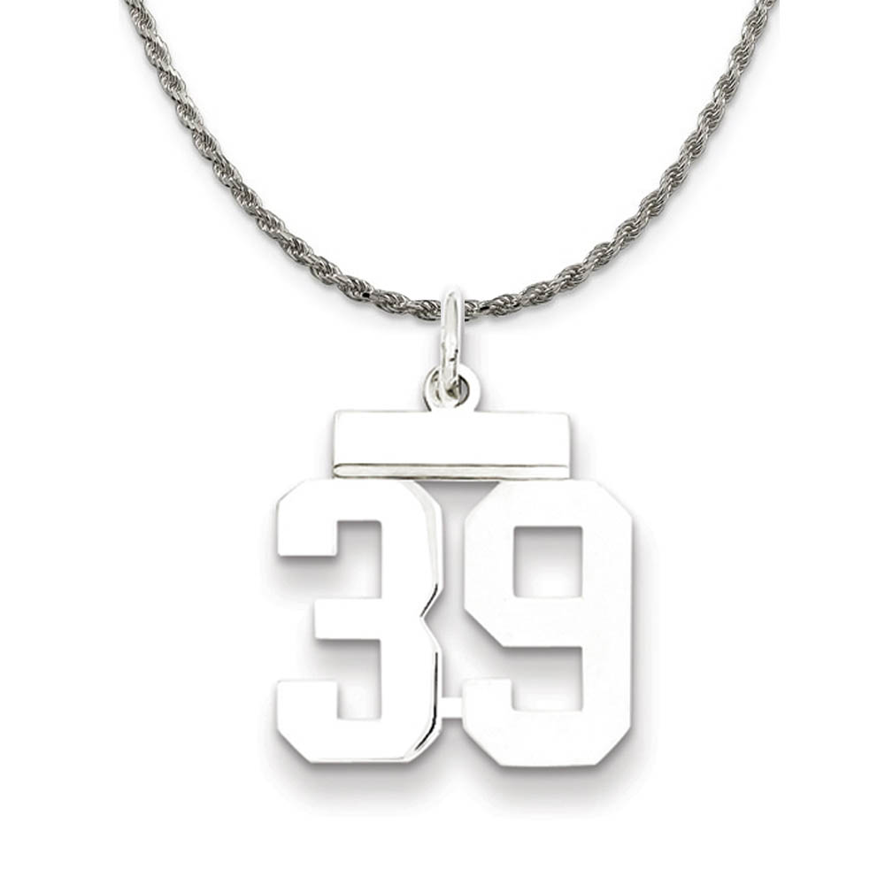 Sterling Silver Athletic Lg Polished Number 39 Necklace