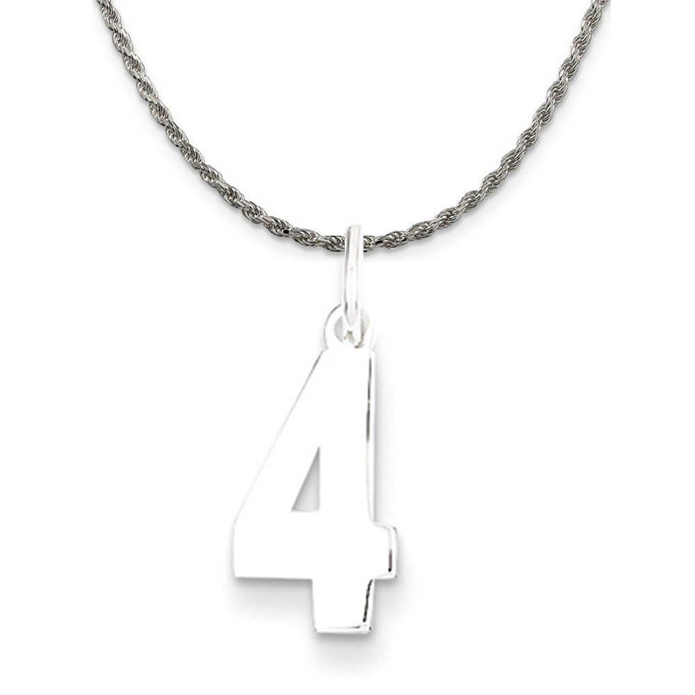 Sterling Silver Athletic Lg Polished Number 4 Necklace