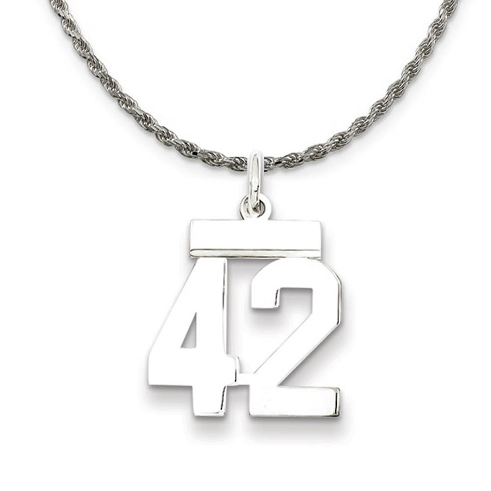 Sterling Silver Athletic Lg Polished Number 42 Necklace