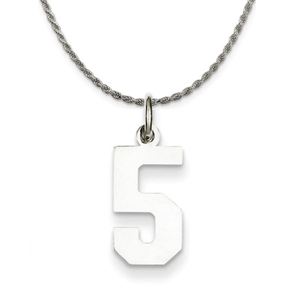 Sterling Silver Athletic Lg Polished Number 5 Necklace