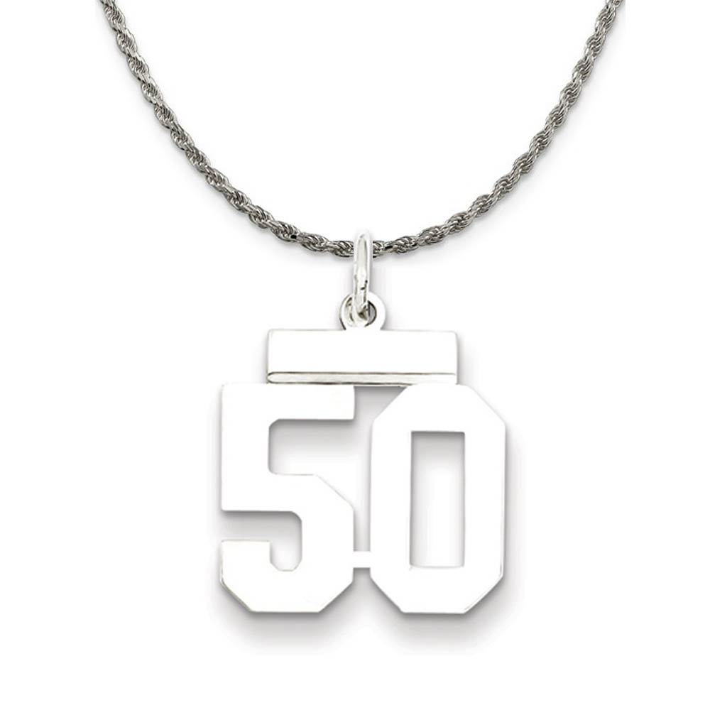 Sterling Silver Athletic Lg Polished Number 50 Necklace