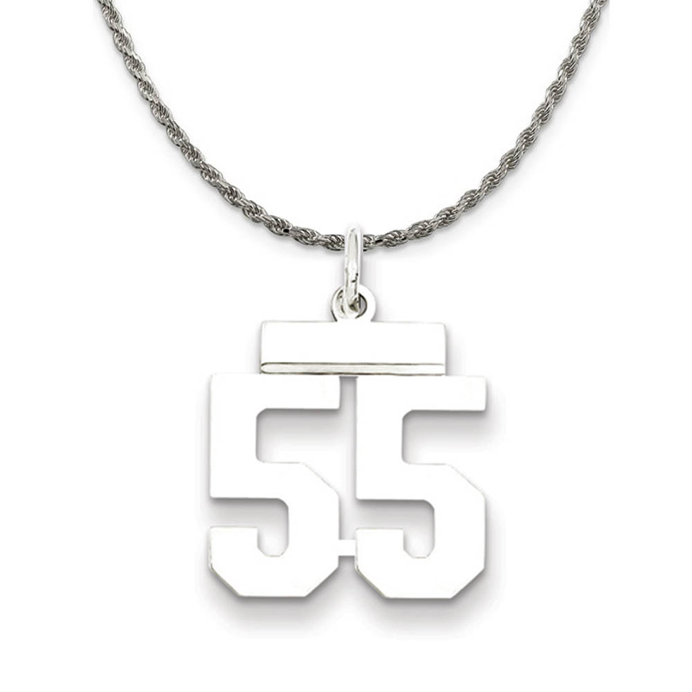 Sterling Silver Athletic Lg Polished Number 55 Necklace