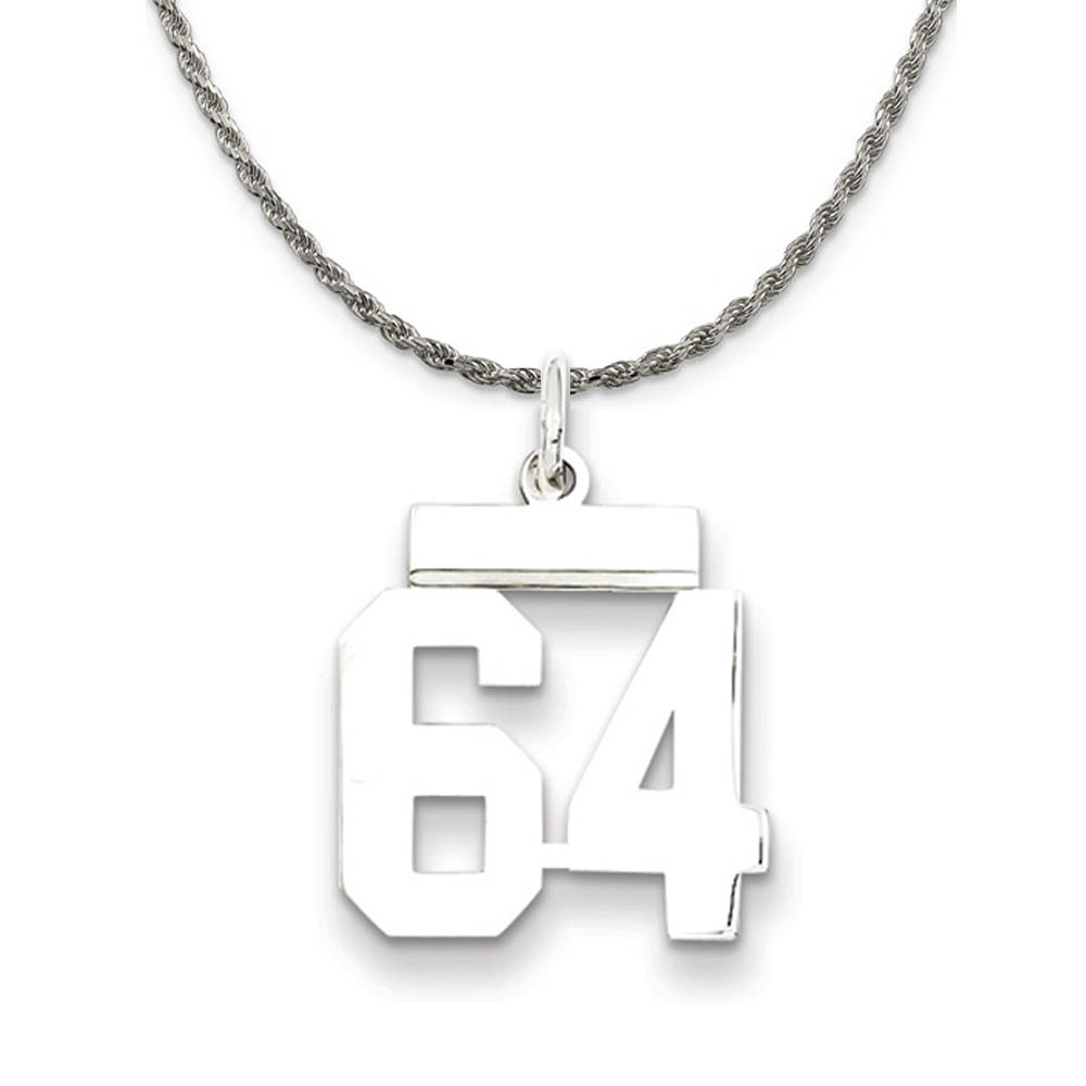Sterling Silver Athletic Lg Polished Number 64 Necklace