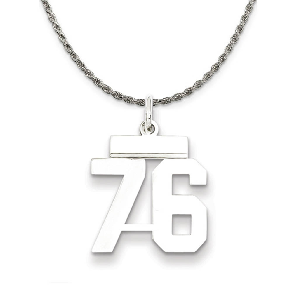 Sterling Silver Athletic Lg Polished Number 76 Necklace