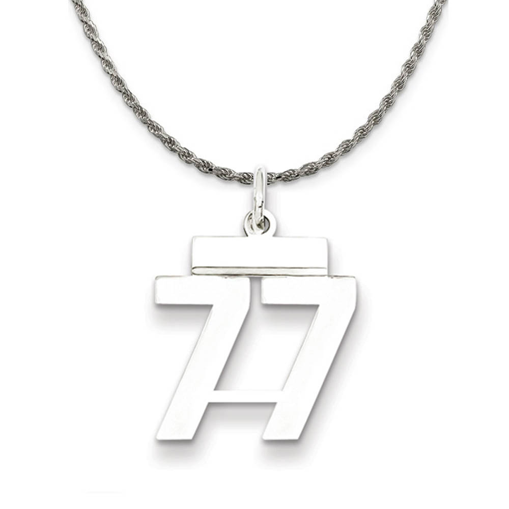 Sterling Silver Athletic Lg Polished Number 77 Necklace