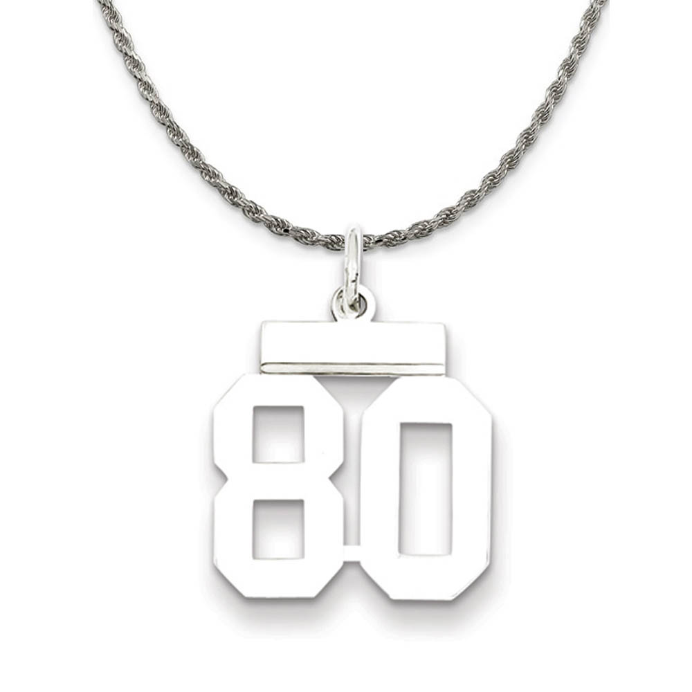 Sterling Silver Athletic Lg Polished Number 80 Necklace