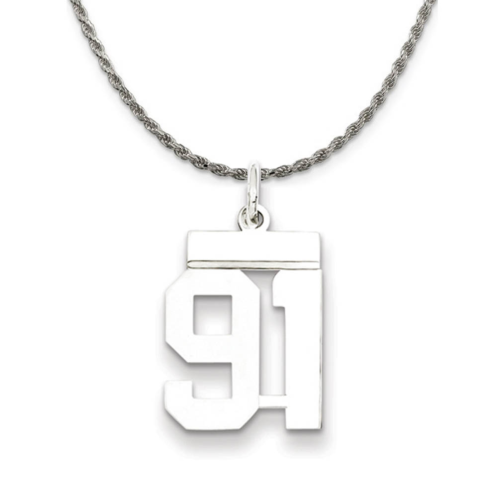Sterling Silver Athletic Lg Polished Number 91 Necklace