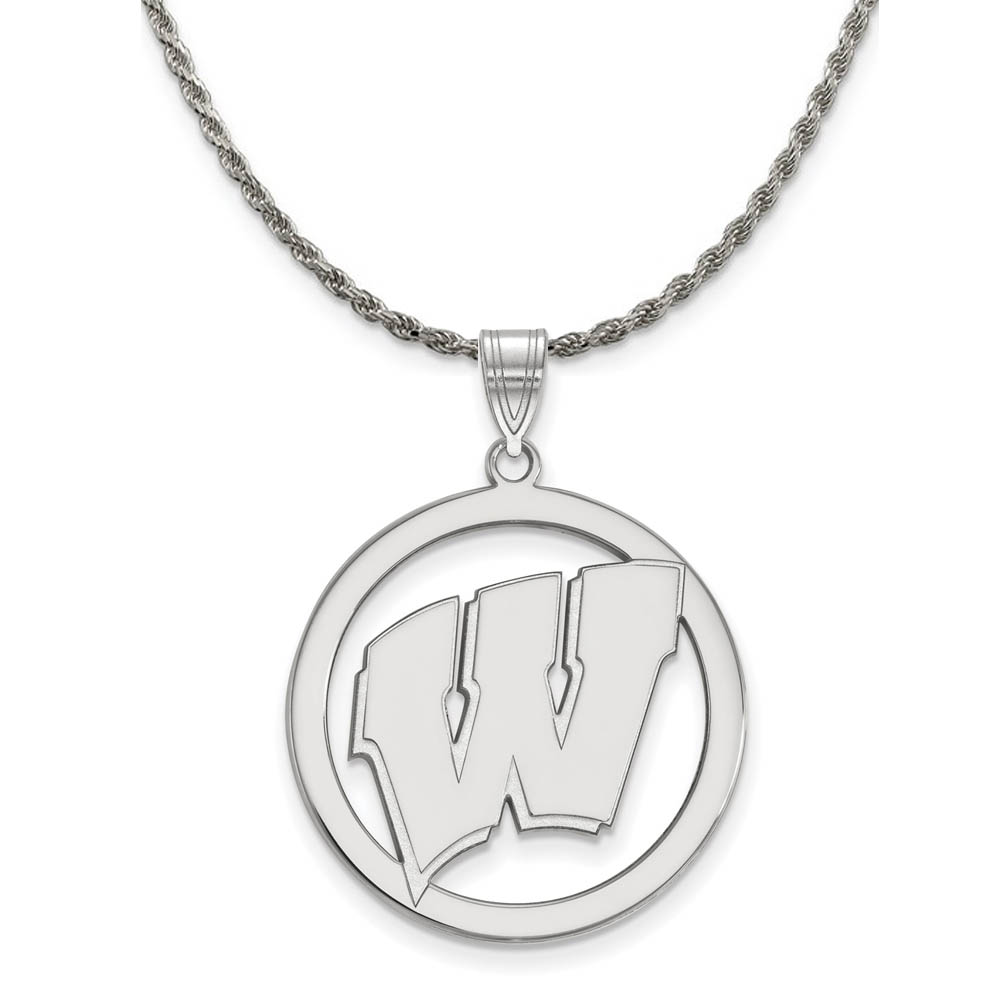 Sterling Silver U. of Wisconsin Initial W Circle Necklace