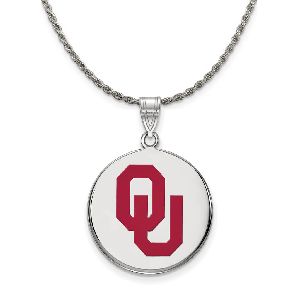 Sterling Silver U. of Oklahoma OU Enamel Disc Necklace