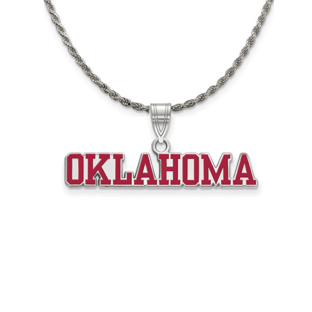 Sterling Silver U of Oklahoma Enamel Pendant Necklace