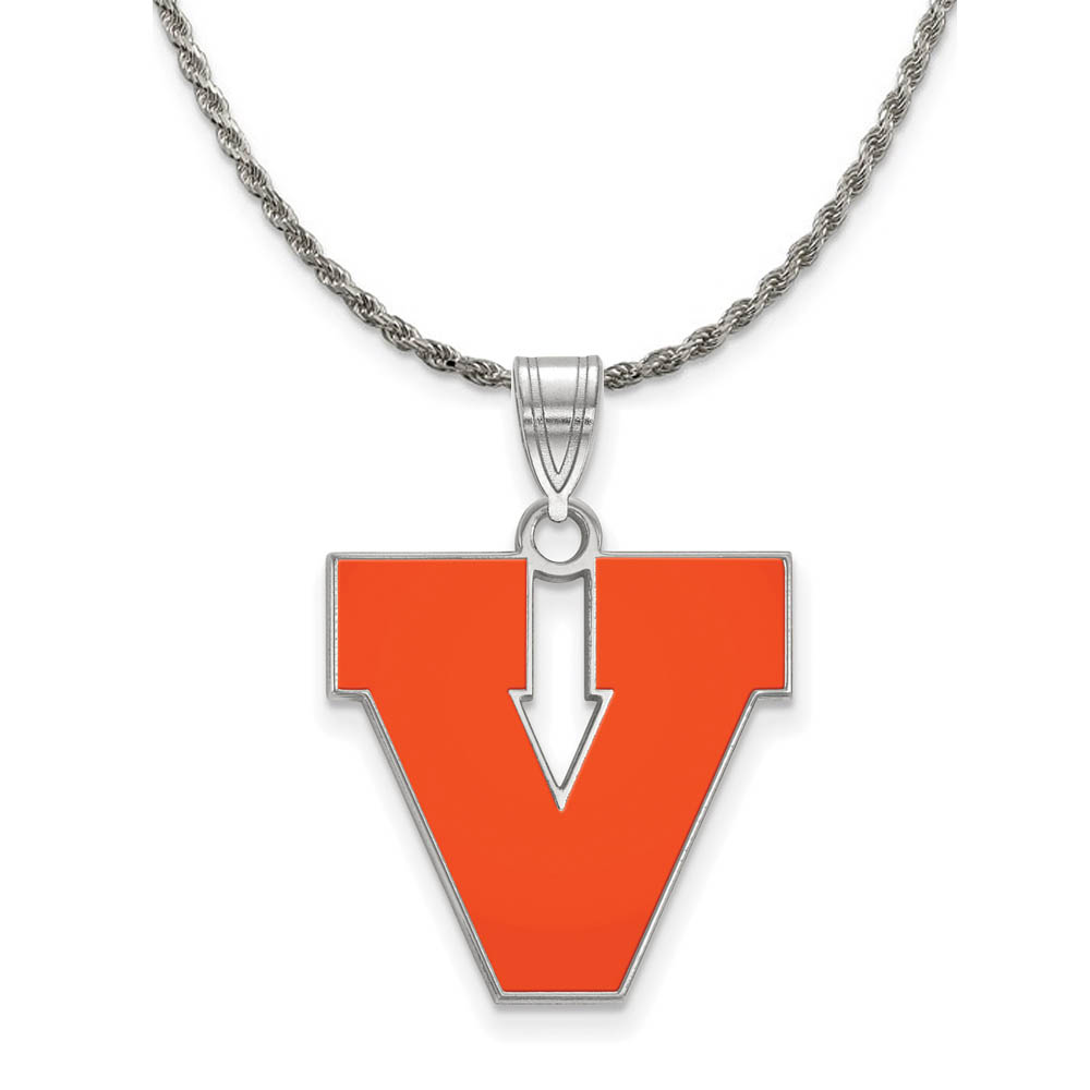 Sterling Silver U of Virginia Enamel 'V' Necklace