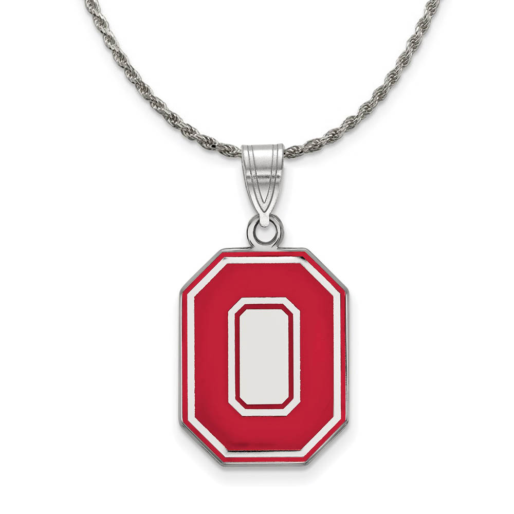 Sterling Silver Ohio State Enamel Logo Necklace