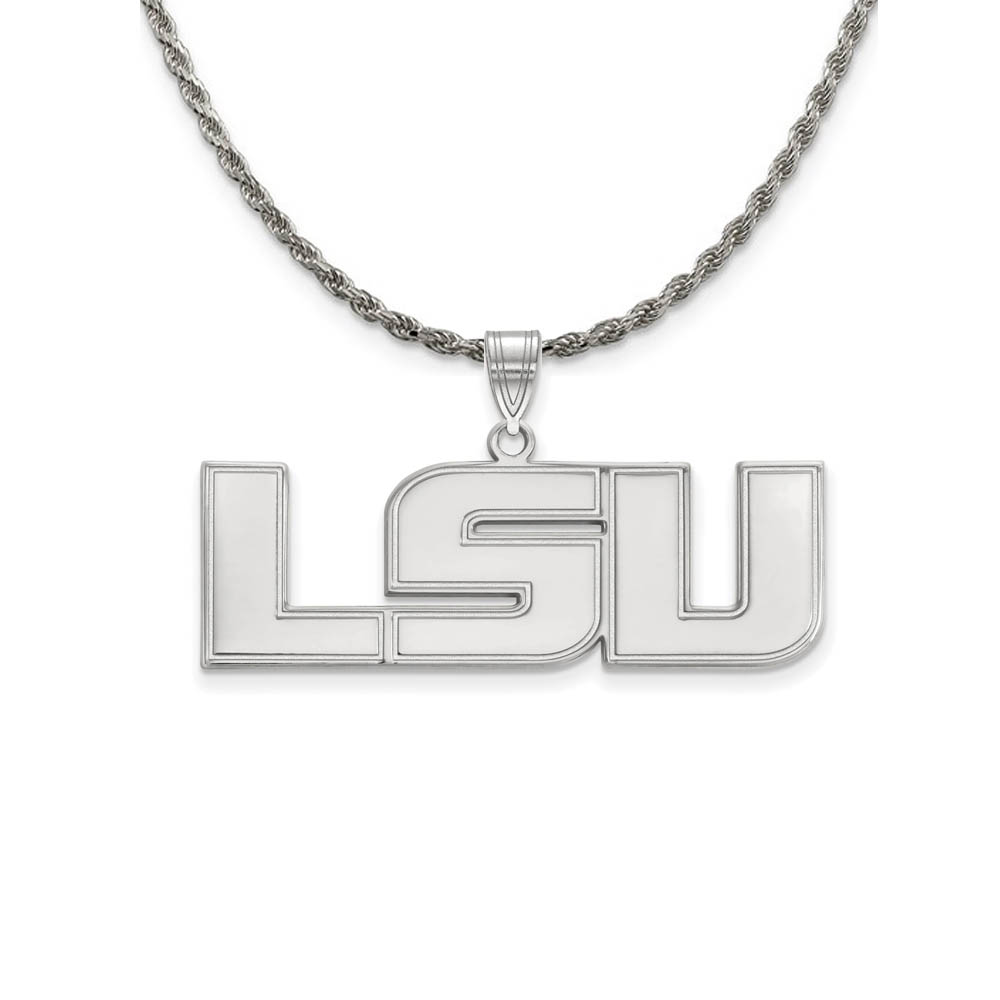 Sterling Silver Louisiana State Lg 'LSU' Pendant Necklace