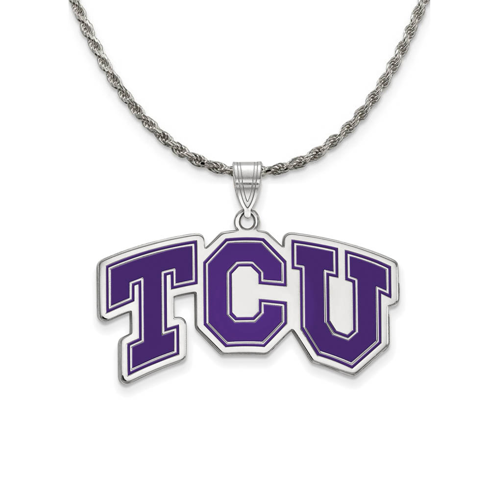 Sterling Silver Texas Christian U. 'TCU' Enamel Necklace