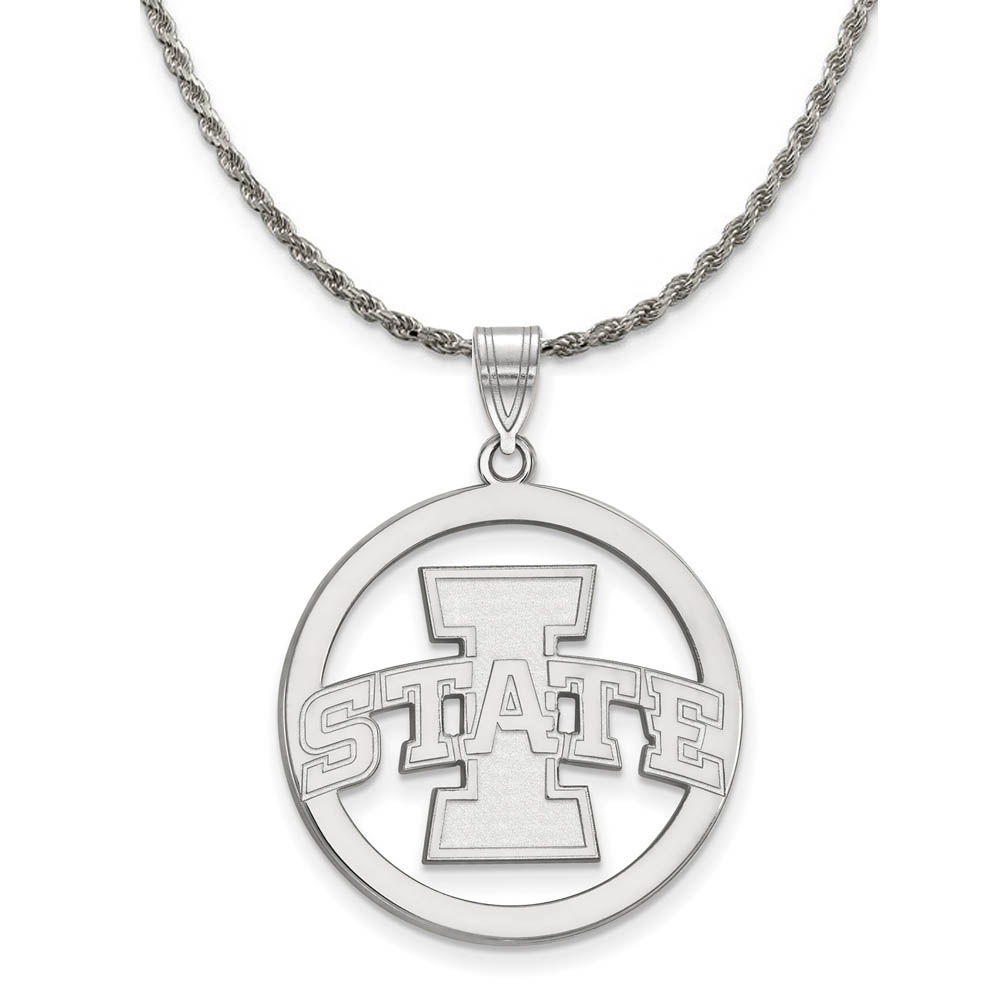 Sterling Silver Iowa State Circle Pendant Necklace