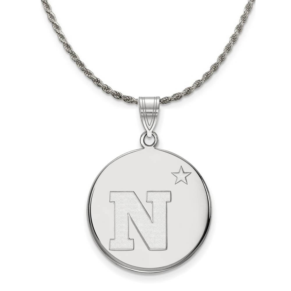 Sterling Silver U.S. Navy Large Disc Pendant Necklace